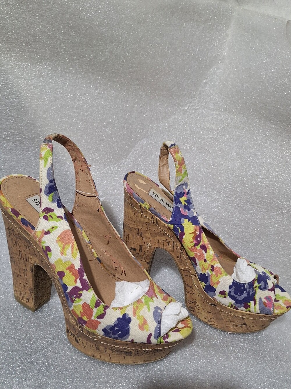 Steve Madden Multicolor Floral Cork Platform Slingback Heels